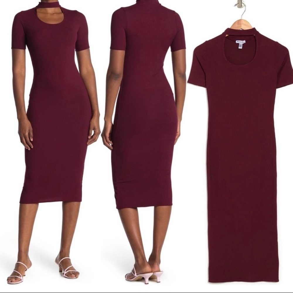 New Nordstrom love…ady Red Wine Bodycon Cut Out Rib Knit Mid Length Size XS